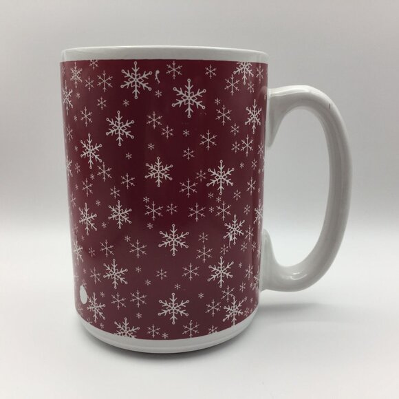 16oz Red White Snowflake Stoneware Mug Christmas Holiday Coffee Chocolate Cider - Picture 2 of 13
